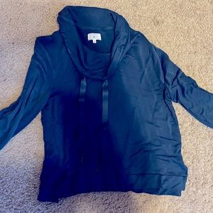 Lou & Grey cowl neck pullover in teal. Elastic sleeve closure.